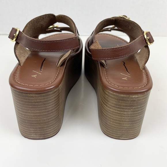 Anthropologie Buckle Platform Wedge Sandal Slingback Size EU 40 Brown - Picture 6 of 9